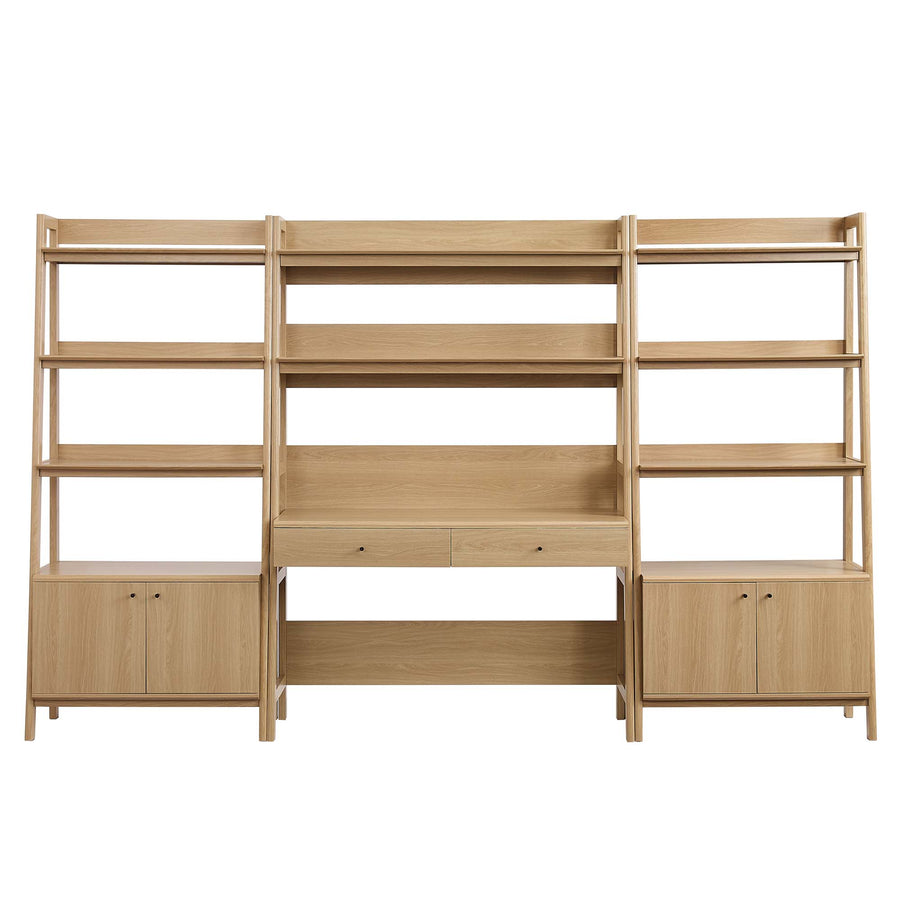 Finch 3-Piece Wood Office Desk and Bookshelf in Oak