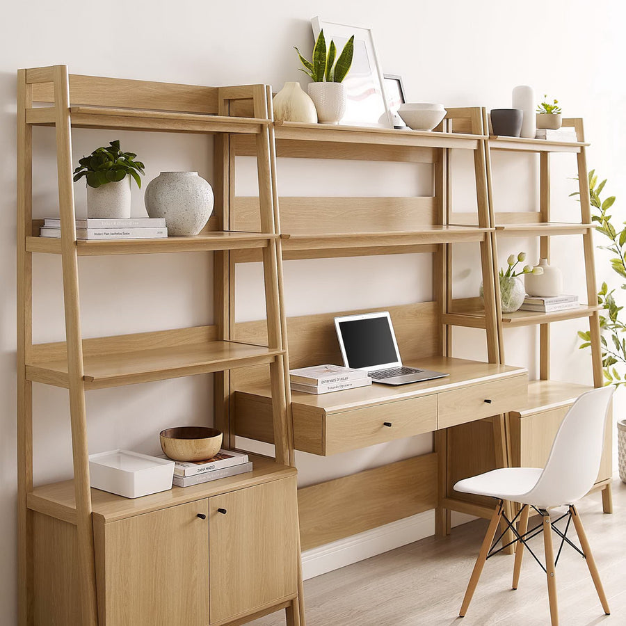 Finch 3-Piece Wood Office Desk and Bookshelf in Oak