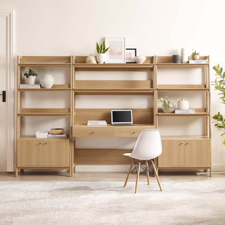 Finch 3-Piece Wood Office Desk and Bookshelf in Oak