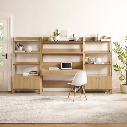Bixby 3-Piece Wood Office Desk and Bookshelf in Oak