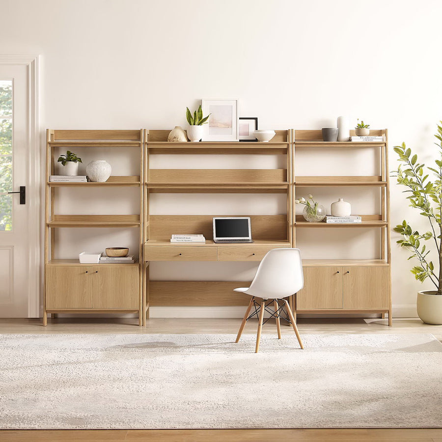 Finch 3-Piece Wood Office Desk and Bookshelf in Oak