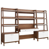 Finch 3-Piece Wood Office Desk and Bookshelf in Walnut White