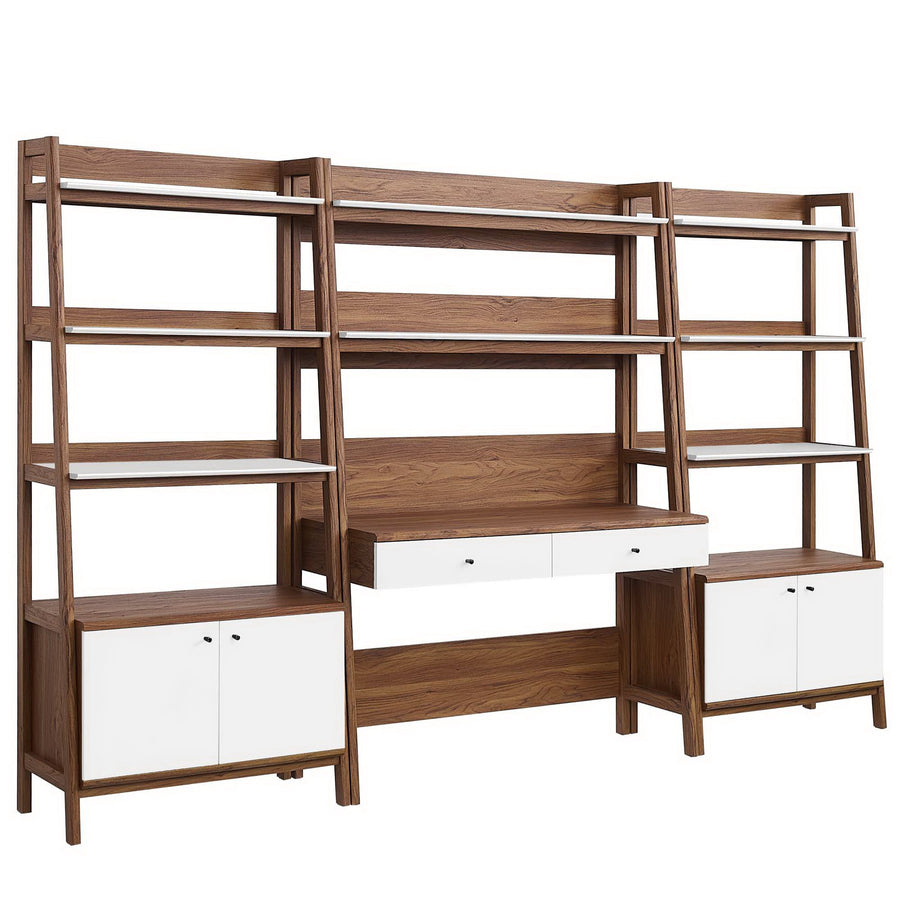 Finch 3-Piece Wood Office Desk and Bookshelf in Walnut White