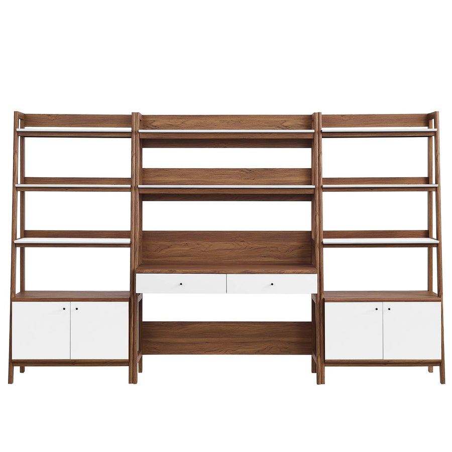 Finch 3-Piece Wood Office Desk and Bookshelf in Walnut White