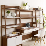 Finch 3-Piece Wood Office Desk and Bookshelf in Walnut White