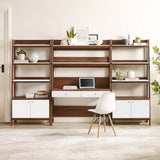 Finch 3-Piece Wood Office Desk and Bookshelf in Walnut White