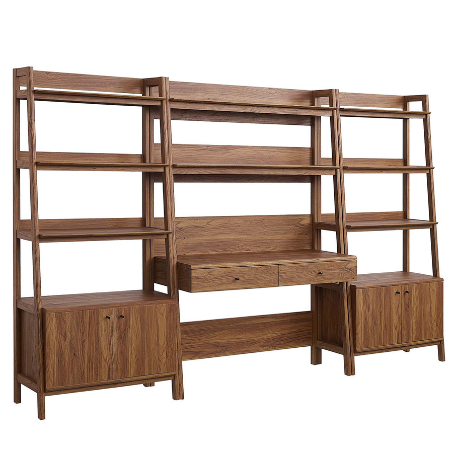 Finch 3-Piece Wood Office Desk and Bookshelf in Walnut