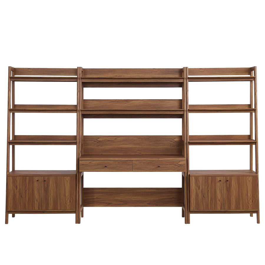 Finch 3-Piece Wood Office Desk and Bookshelf in Walnut