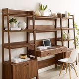 Finch 3-Piece Wood Office Desk and Bookshelf in Walnut