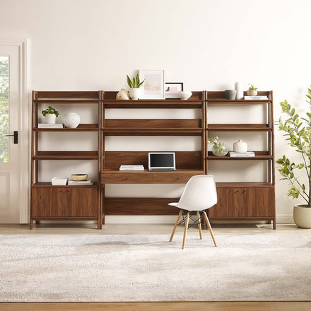 Bixby 3-Piece Wood Office Desk and Bookshelf in Walnut