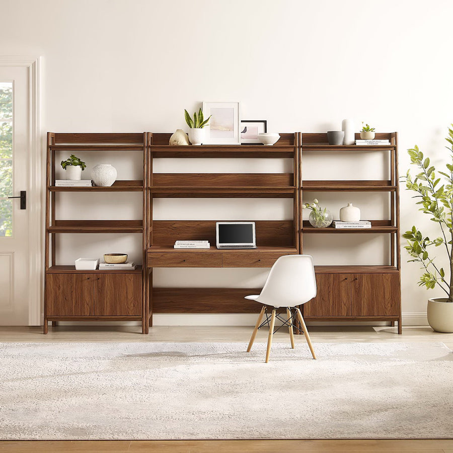 Finch 3-Piece Wood Office Desk and Bookshelf in Walnut