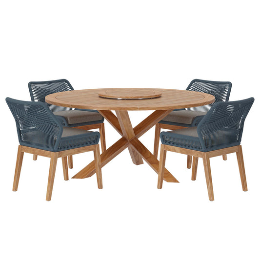 Wellspring 5-Piece Outdoor Patio Teak Wood Dining Set by Furniture For America