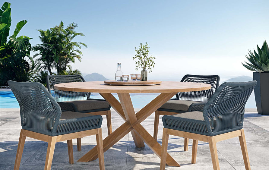 Camden 5-Piece Outdoor Patio Teak Wood Dining Set in Blue Graphite