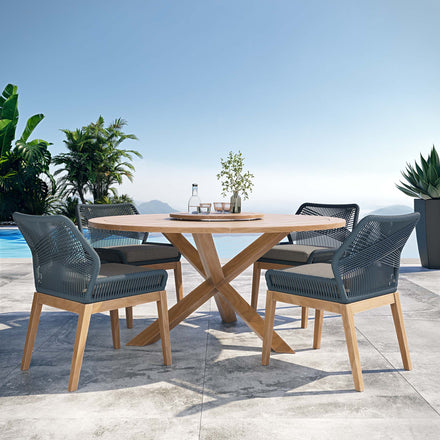 Wellspring 5-Piece Outdoor Patio Teak Wood Dining Set in Blue Graphite