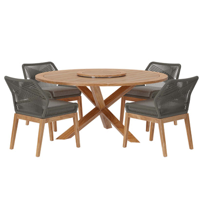 Wellspring 5-Piece Outdoor Patio Teak Wood Dining Set by Furniture For America
