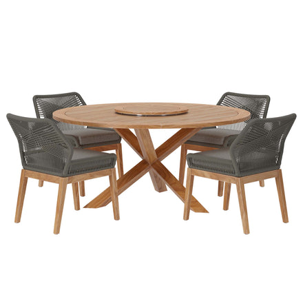 Wellspring 5-Piece Outdoor Patio Teak Wood Dining Set in Gray Graphite