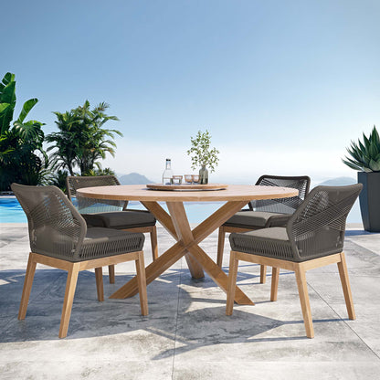 Wellspring 5-Piece Outdoor Patio Teak Wood Dining Set by Furniture For America