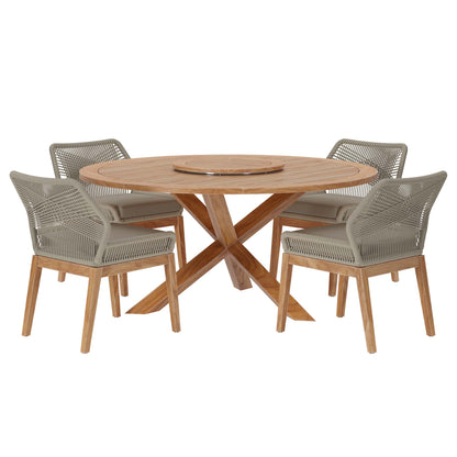 Wellspring 5-Piece Outdoor Patio Teak Wood Dining Set by Furniture For America
