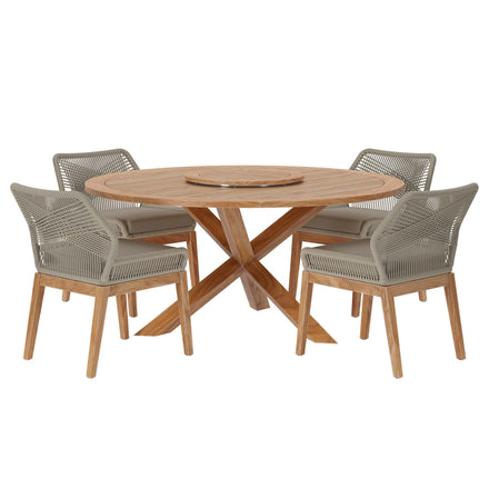 Wellspring 5-Piece Outdoor Patio Teak Wood Dining Set in Light Gray Greige
