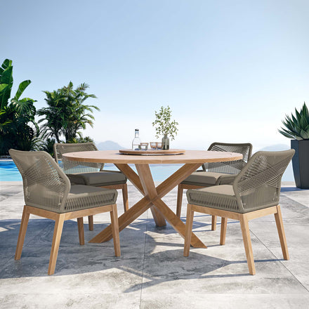 Wellspring 5-Piece Outdoor Patio Teak Wood Dining Set in Light Gray Greige