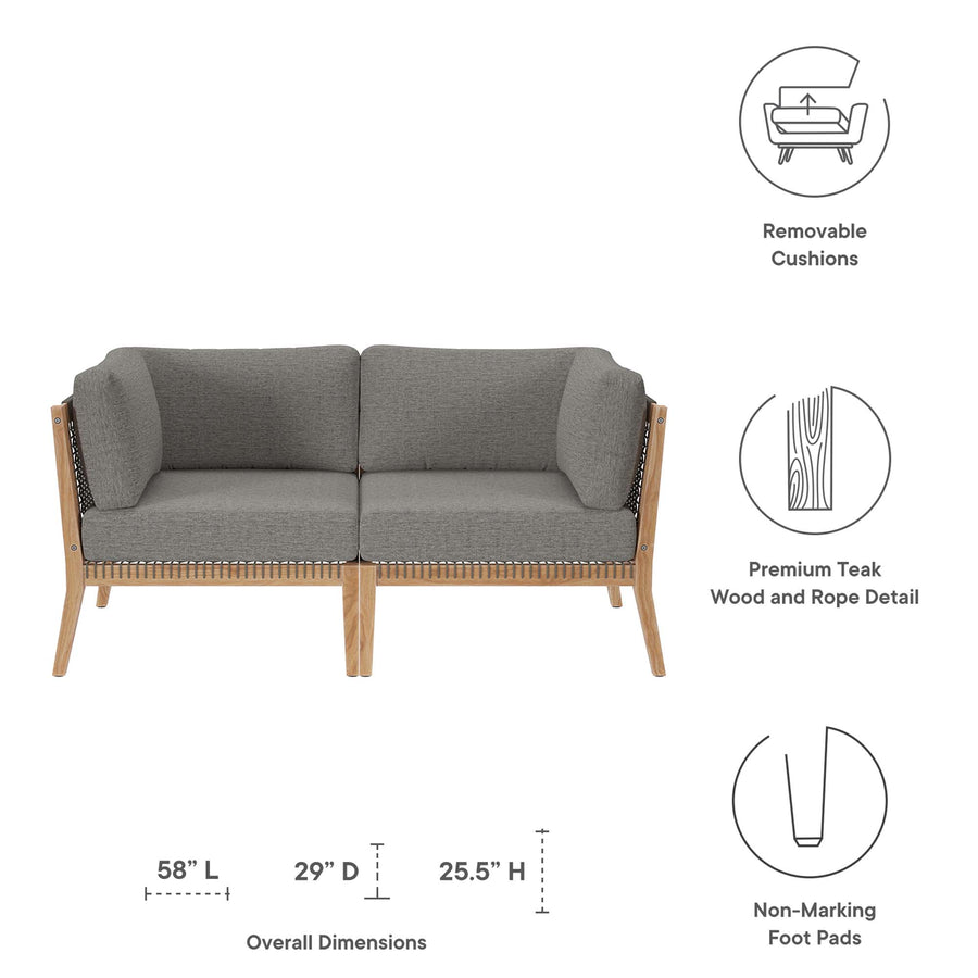 Vesper Outdoor Patio Teak Wood Loveseat in Gray Graphite