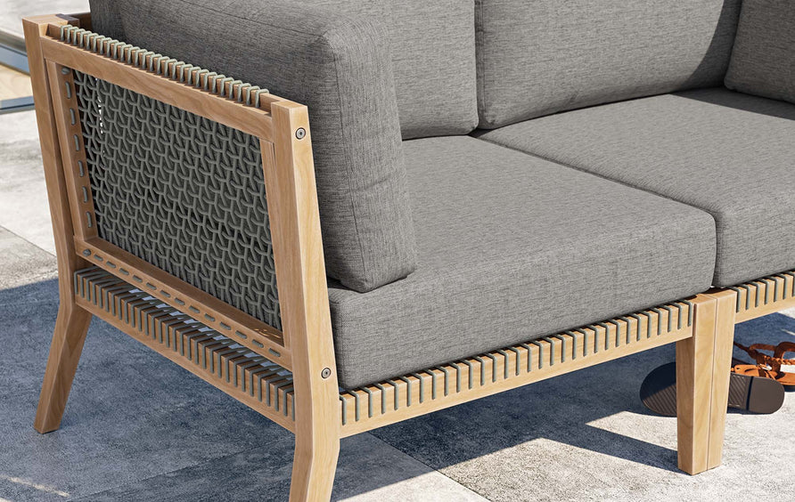 Vesper Outdoor Patio Teak Wood Loveseat in Gray Graphite