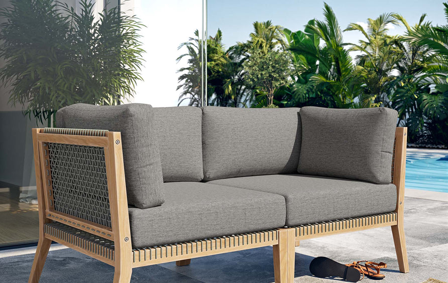 Vesper Outdoor Patio Teak Wood Loveseat in Gray Graphite