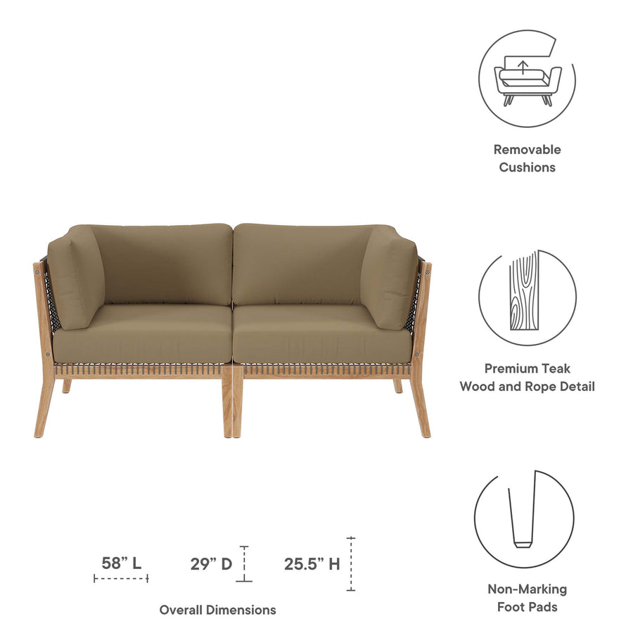 Vesper Outdoor Patio Teak Wood Loveseat in Gray Light Brown