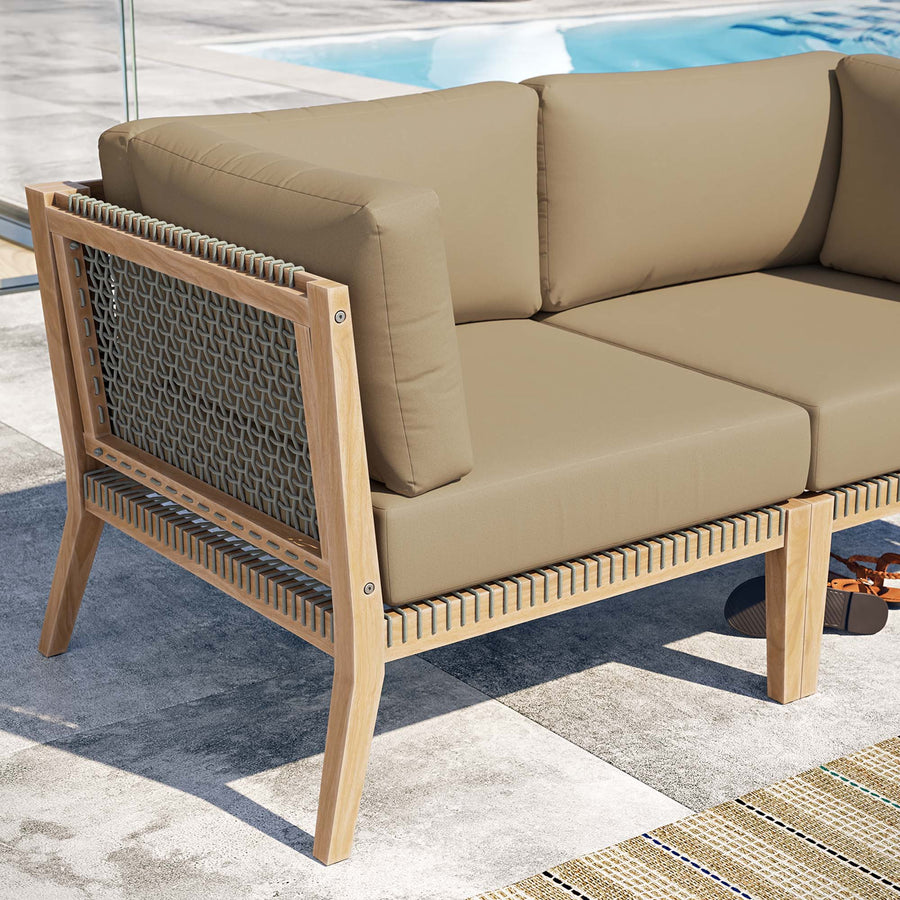 Vesper Outdoor Patio Teak Wood Loveseat in Gray Light Brown