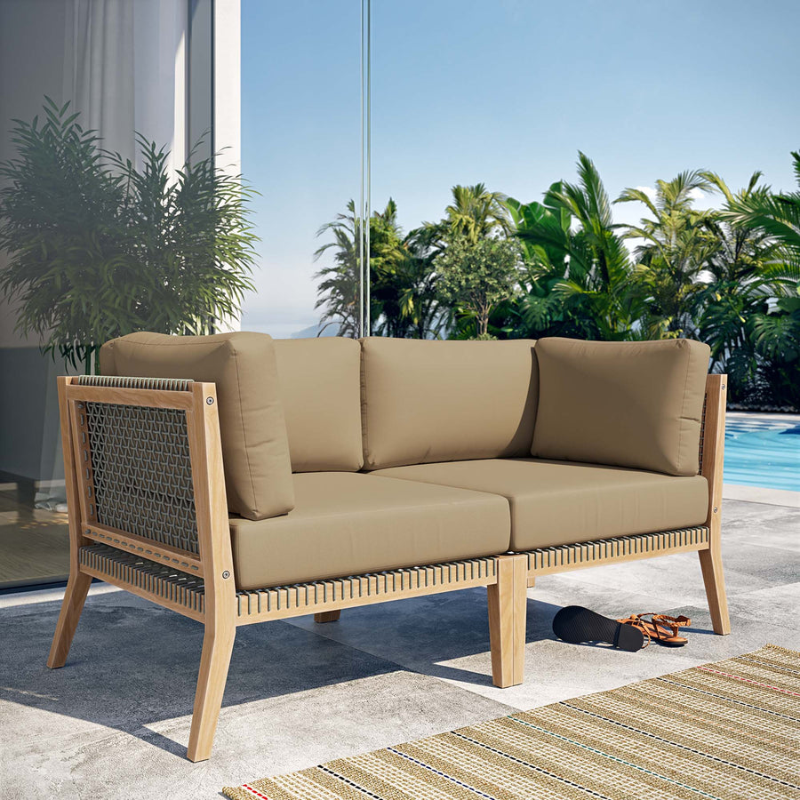 Vesper Outdoor Patio Teak Wood Loveseat in Gray Light Brown