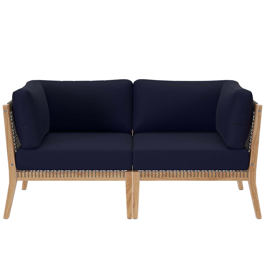 Vesper Outdoor Patio Teak Wood Loveseat in Gray Navy