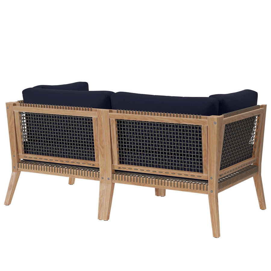 Vesper Outdoor Patio Teak Wood Loveseat in Gray Navy