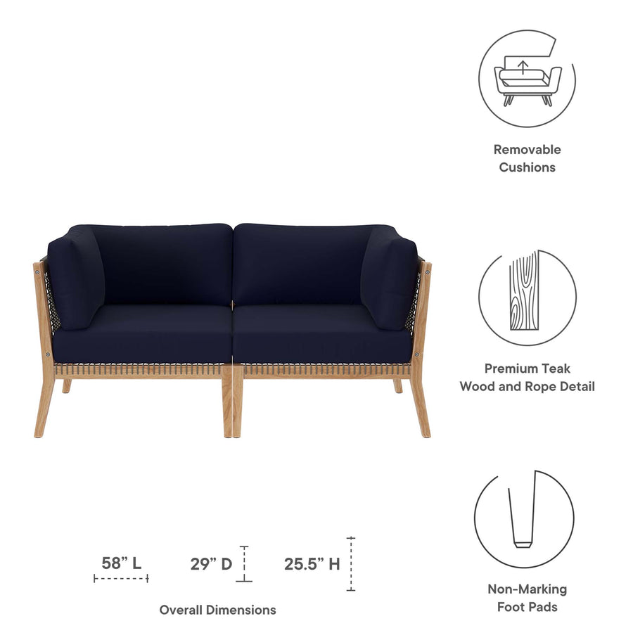 Vesper Outdoor Patio Teak Wood Loveseat in Gray Navy