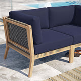 Vesper Outdoor Patio Teak Wood Loveseat in Gray Navy