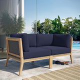 Vesper Outdoor Patio Teak Wood Loveseat in Gray Navy
