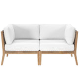 Vesper Outdoor Patio Teak Wood Loveseat in Gray White