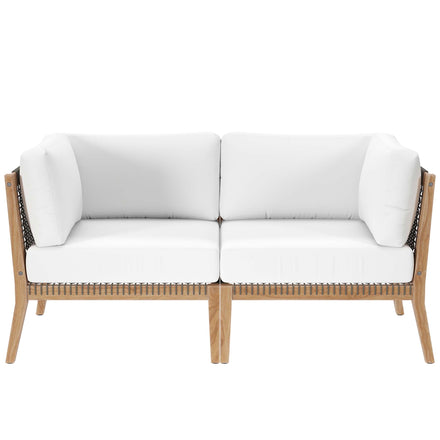 Clearwater Outdoor Patio Teak Wood Loveseat in Gray White