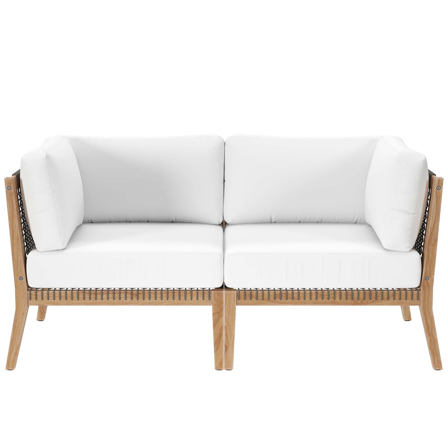 Vesper Outdoor Patio Teak Wood Loveseat in Gray White
