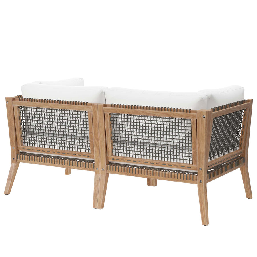 Vesper Outdoor Patio Teak Wood Loveseat in Gray White