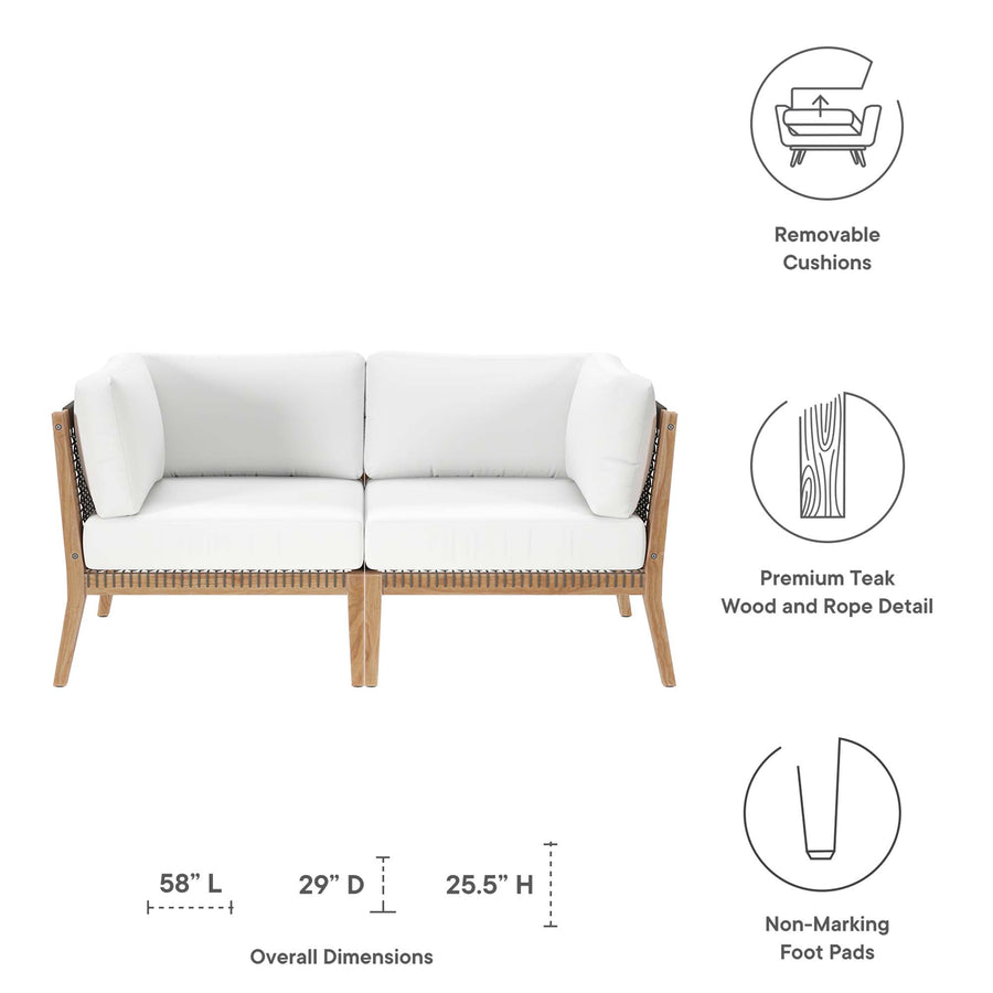 Vesper Outdoor Patio Teak Wood Loveseat in Gray White