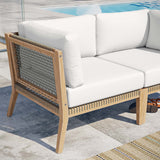 Vesper Outdoor Patio Teak Wood Loveseat in Gray White