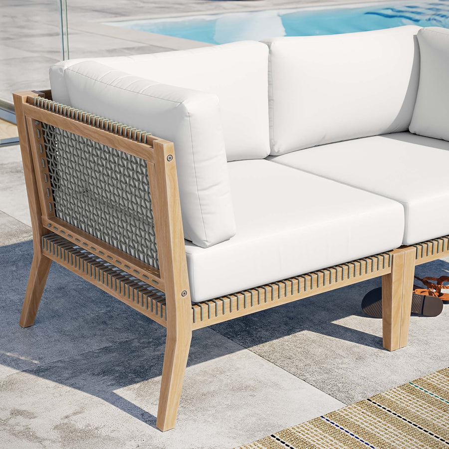 Vesper Outdoor Patio Teak Wood Loveseat in Gray White