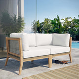 Vesper Outdoor Patio Teak Wood Loveseat in Gray White