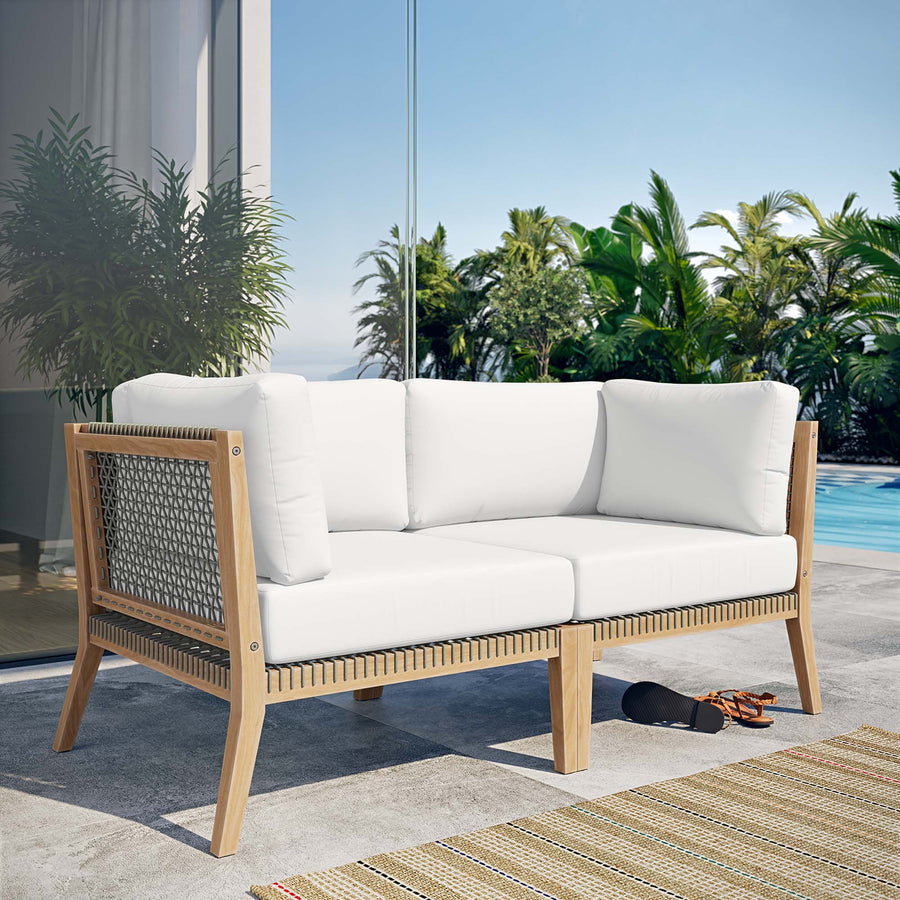 Vesper Outdoor Patio Teak Wood Loveseat in Gray White