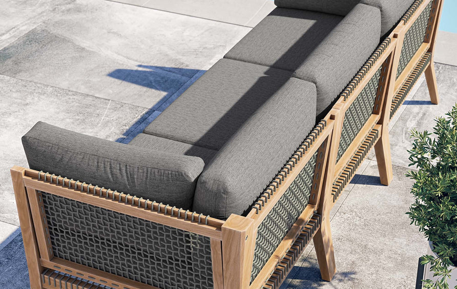 Vesper Outdoor Patio Teak Wood Sofa in Gray Graphite