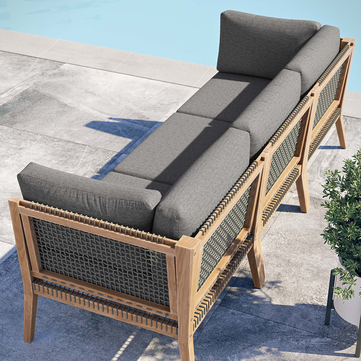Clearwater Outdoor Patio Teak Wood Sofa in Gray Graphite