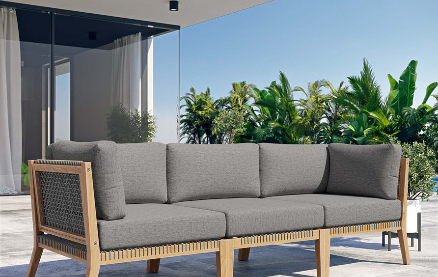 Vesper Outdoor Patio Teak Wood Sofa in Gray Graphite