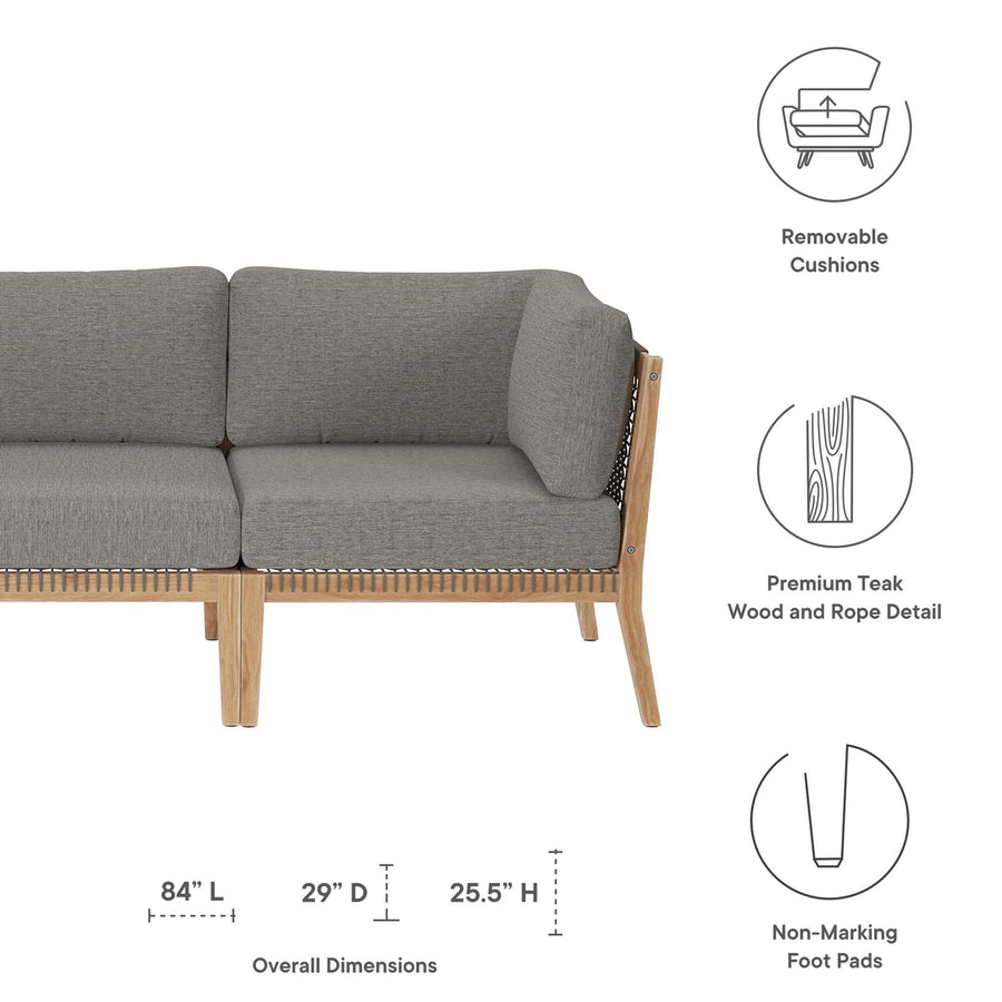 Vesper Outdoor Patio Teak Wood Sofa in Gray Graphite
