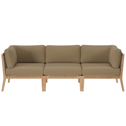 Clearwater Outdoor Patio Teak Wood Sofa in Gray Light Brown