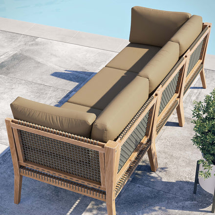 Clearwater Outdoor Patio Teak Wood Sofa in Gray Light Brown